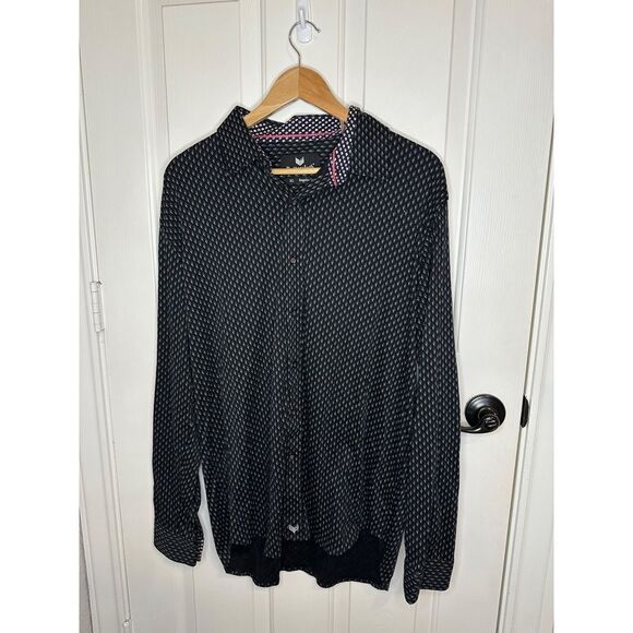 Buttercloth Black Diamond Print Regular Fit Longsleeve Button Up Sz XL Preppy - Picture 1 of 8